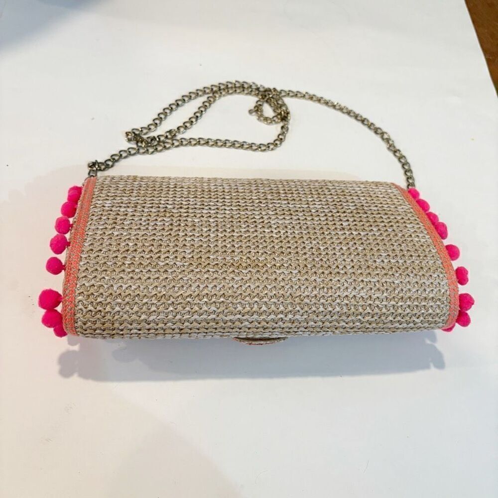Sondra Roberts Raffia Wicker Handbag Pom Pom - Picture 4 of 6